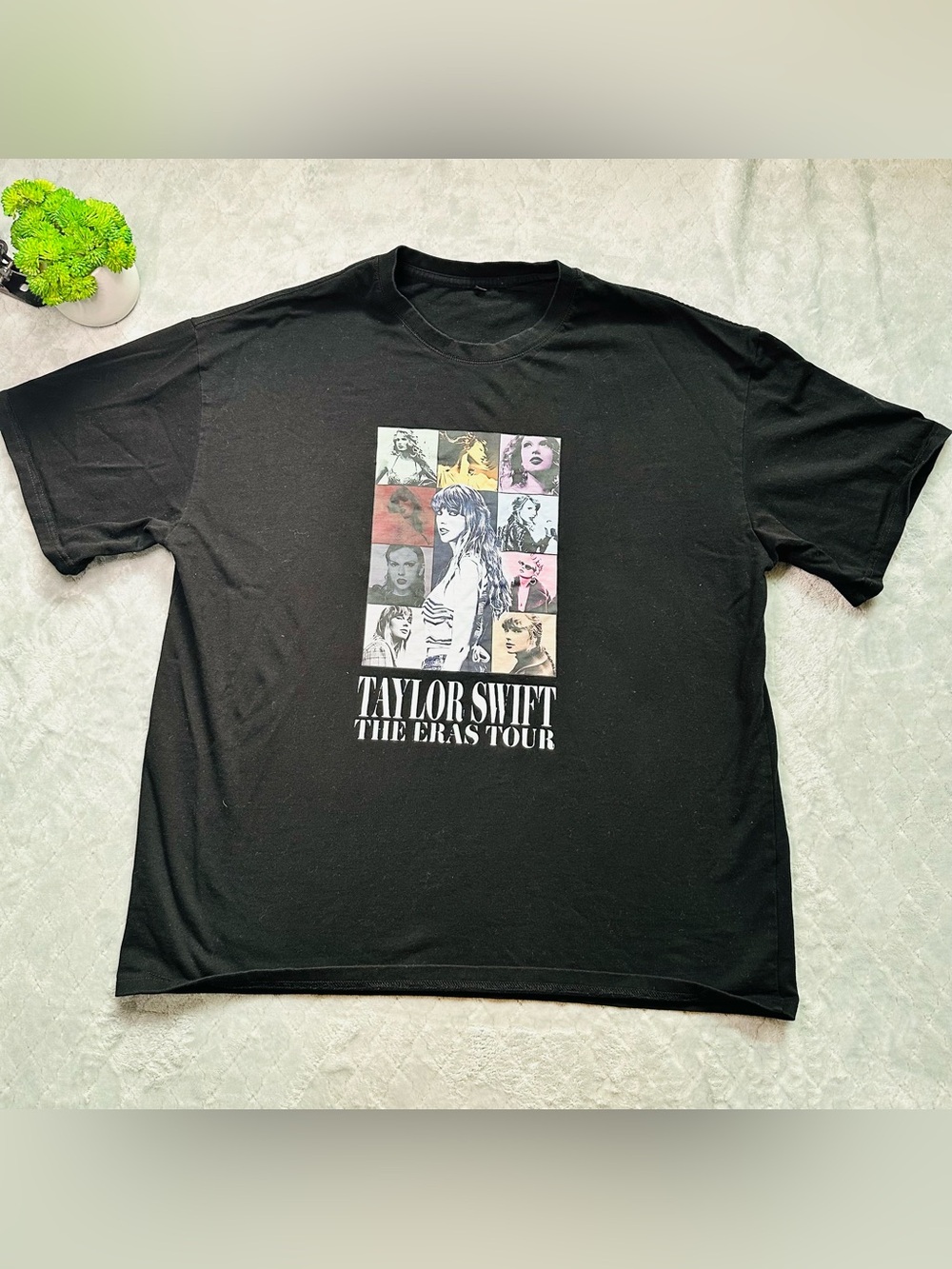 H&M Black Short-Sleeve Graphic Tee with Multicolor Photo Grid